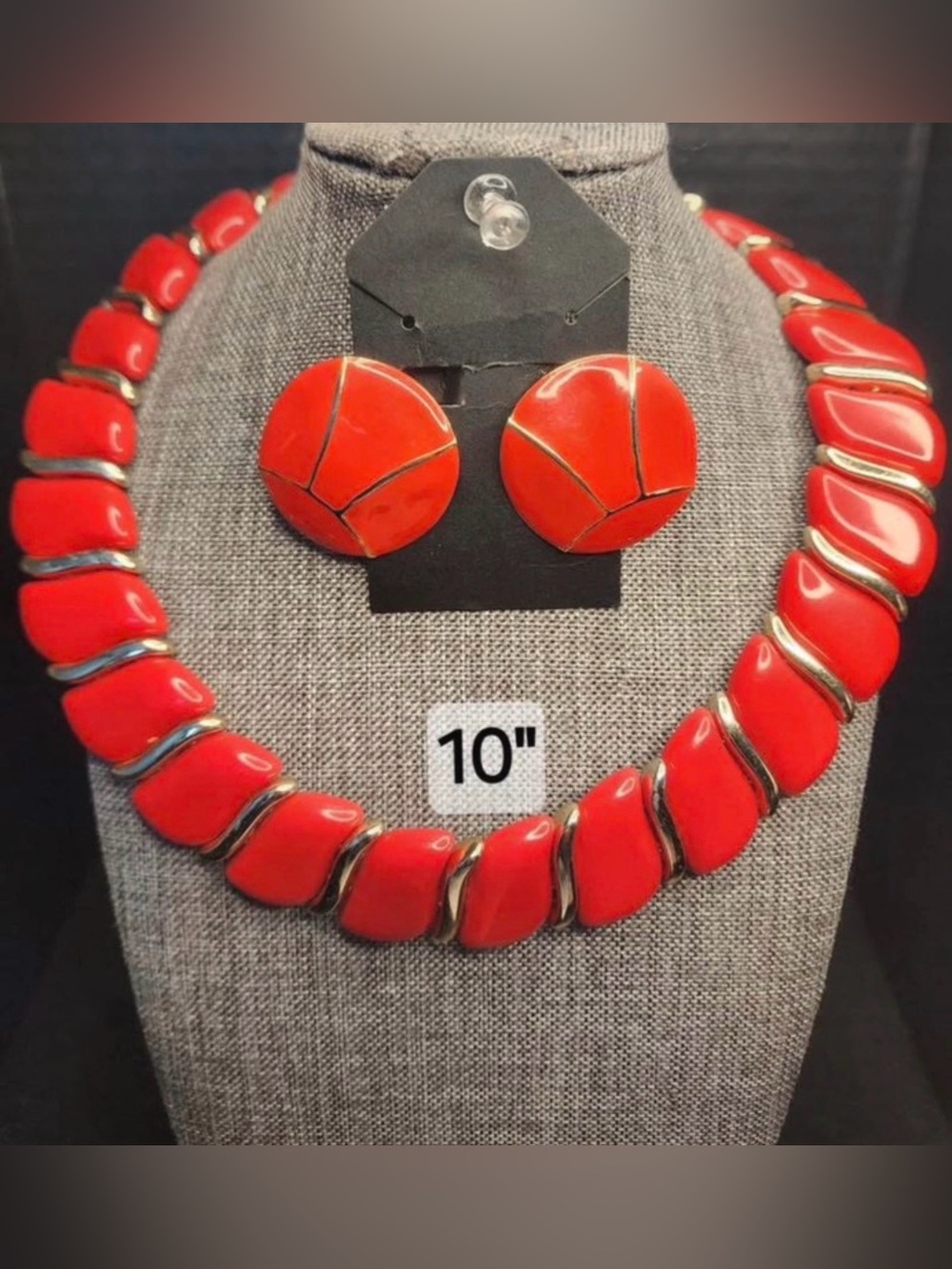 Red Statement Necklace and Earrings Set
